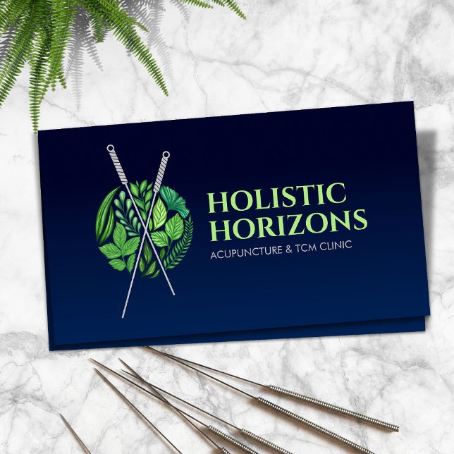 Acupuncture Needles, Herbs and Leaves Business Card (Creator Uploaded)