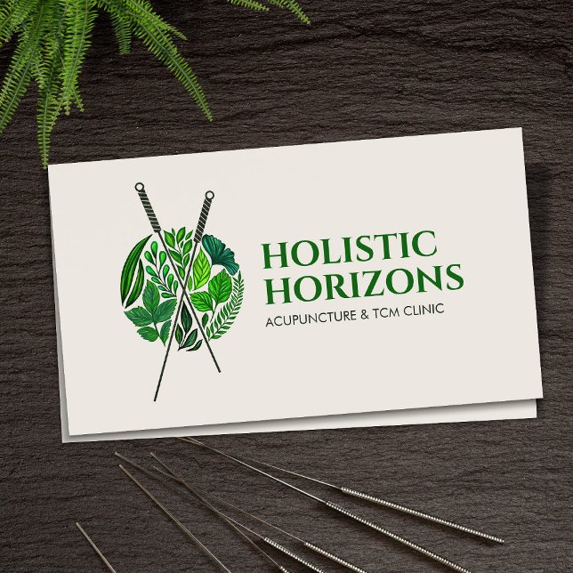Acupuncture Needles, Herbs and Leaves Business Card (Creator Uploaded)