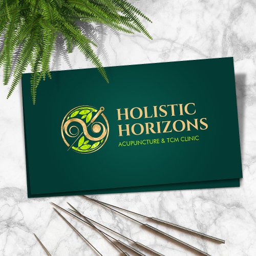 Acupuncture Needles Yin Yang and Leaves Business Card