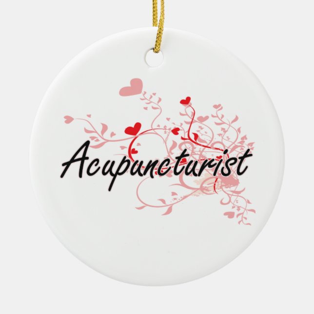 Acupuncturist Artistic Job Design with Hearts Ceramic Ornament (Front)