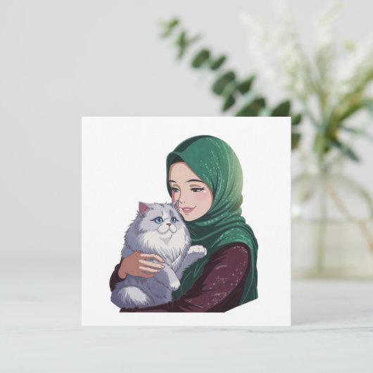 Acute girl hug cute cat (Standing Front)