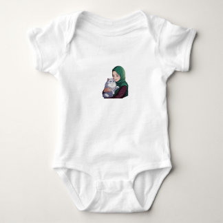 Acute girl hug cute cat baby bodysuit
