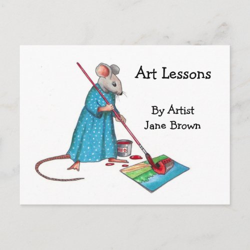 Ad For Art Lessons Lady Mouse Painting A Picture Postcard