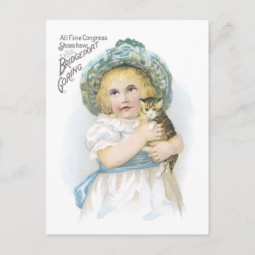 Ad Label Victorian Girl with kitten Postcard