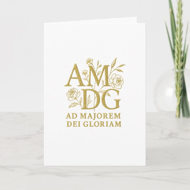 Ad Majorem Dei Gloriam Gold Floral Monogram Card (Front)