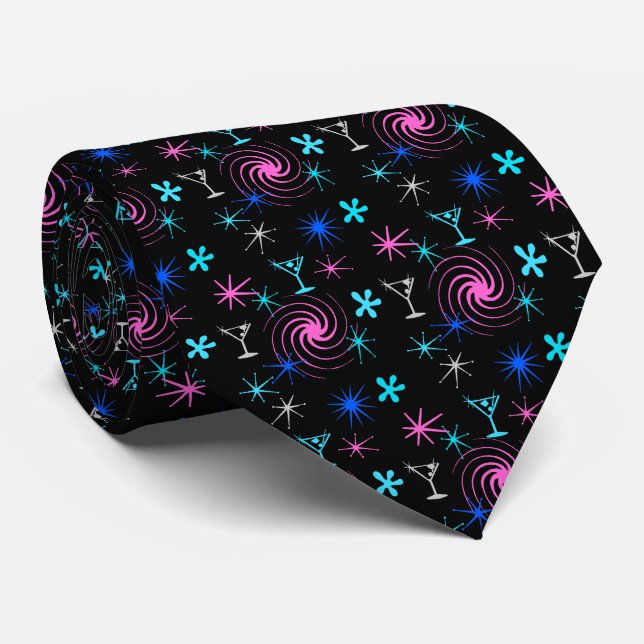 Ad Man Martini Foulard Black Two-sided Neck Tie (Rolled)