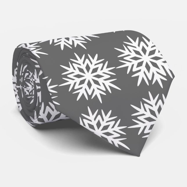 Ad Man Snowflake Foulard Charcoal Gray Two-sided Neck Tie (Rolled)
