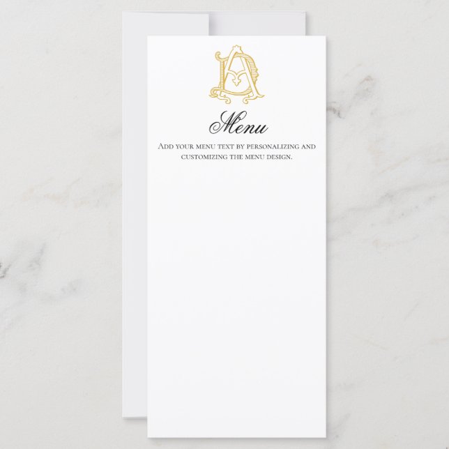 AD or DA monogram antique vintage menu card gold (Front)