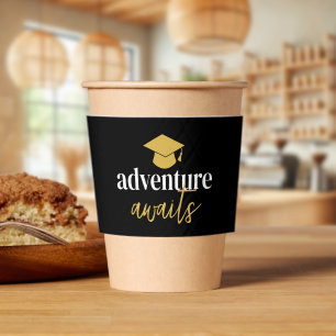 Ad venture Awaits - Graduate Black and Gold Coffee Cup Sleeve