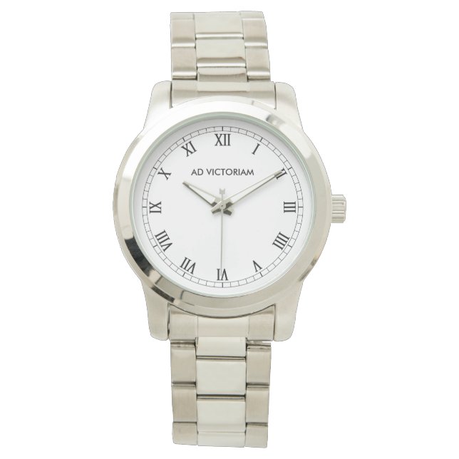 Ad Victoriam Roman Numeral Silver Watch (Front)