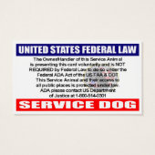 ADA Service Dog Information Cards (Back)