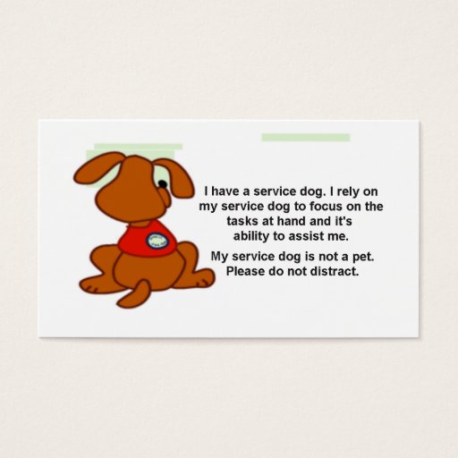 Customizable ADA Service Dog Information Cards Business Card Template