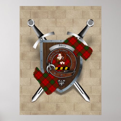 Adair Clan Badge Crossed Swords Poster 18x24