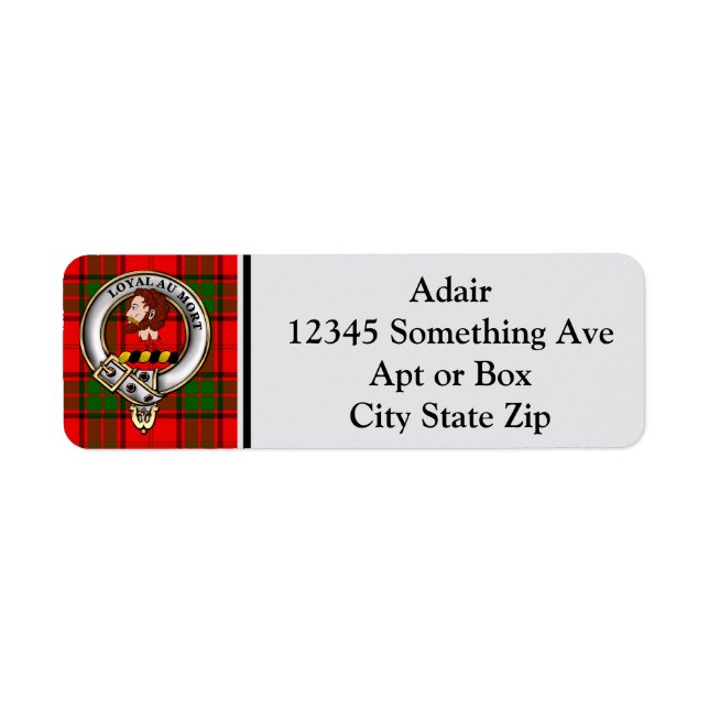 Adair Clan Badge & Tartan Personalized Label (Front)