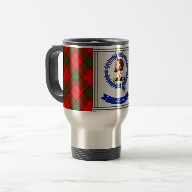 Adair Clan Badge & Tartan Personalized Travel Mug (Front Left)