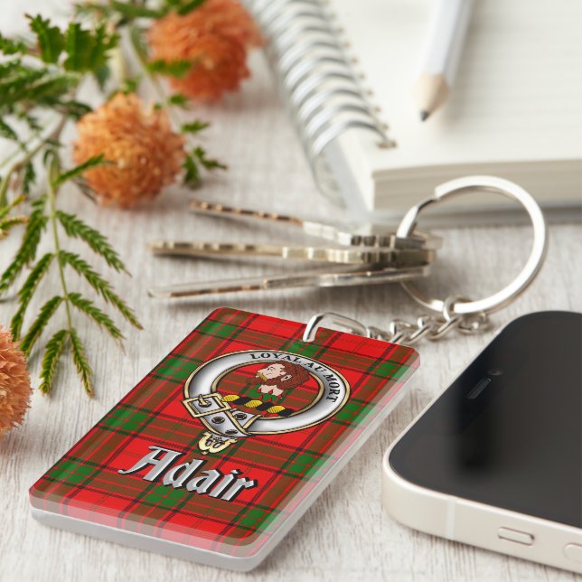 Adair Clan Badge/Tartan Rectangle Keychain (Front Right)