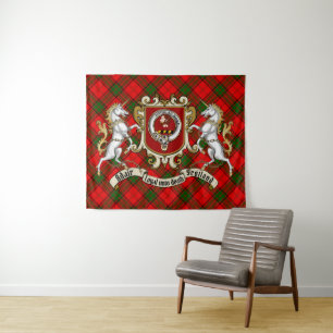 Adair Clan Badge & Unicorns w/Tartan  Tapestry