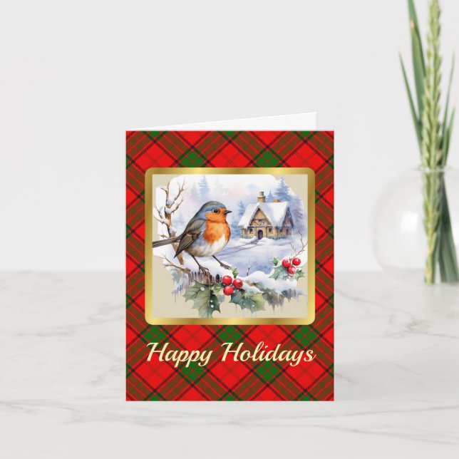 Adair Crest & Tartan w/Robin Personalized Xmas Card (Front)