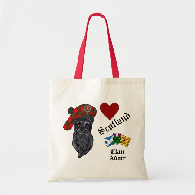 Adair Scottie Dog w/Tartan Tam Love Scotland  Tote Bag (Front)