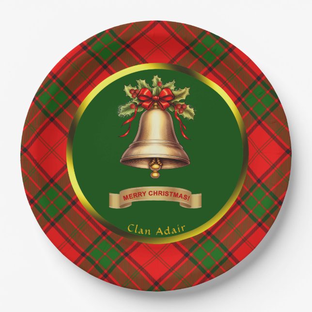 Adair Tartan Personalized Christmas Paper Plates (Front)