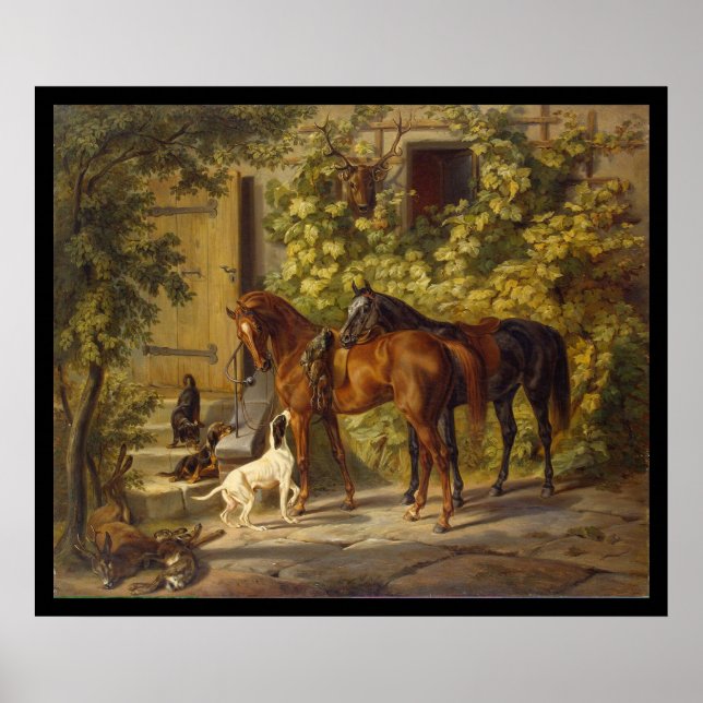 Adam Albrecht Horses at the Porch Poster (Front)