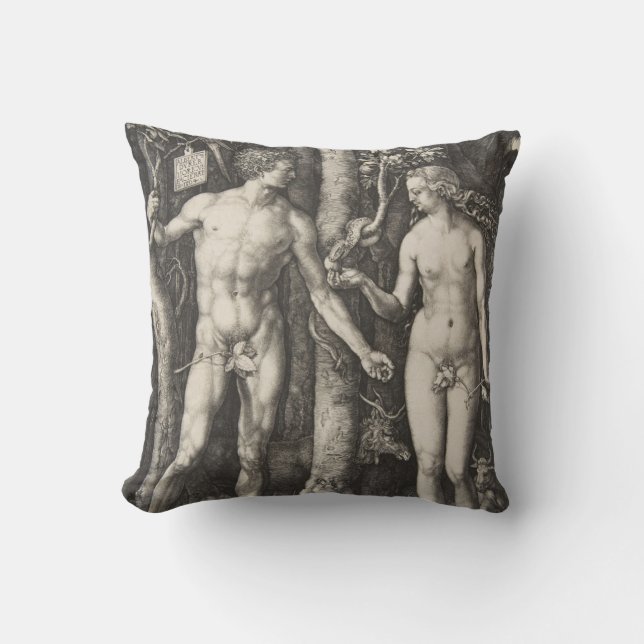 Adam and Eve, 1504 Throw Pillow (Front)