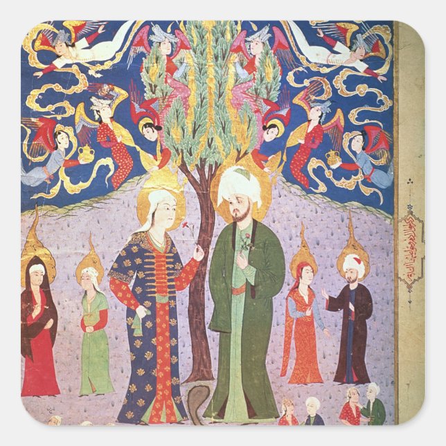 Adam and Eve and their Thirteen Twins Square Sticker (Front)