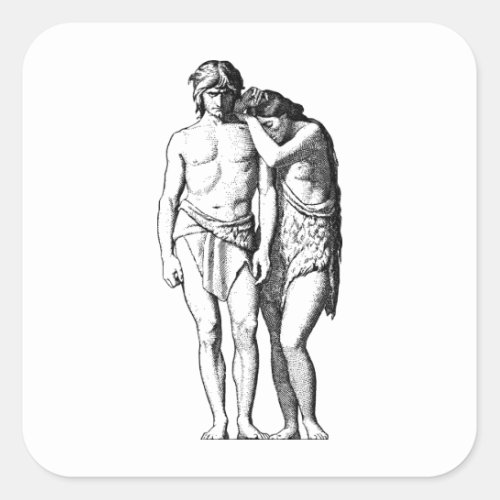 Adam and Eve Bible Religious Art Illustration Square Sticker