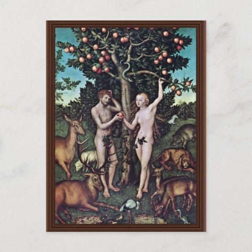 Adam And Eve By Cranach D  Lucas Best Quality Postcard