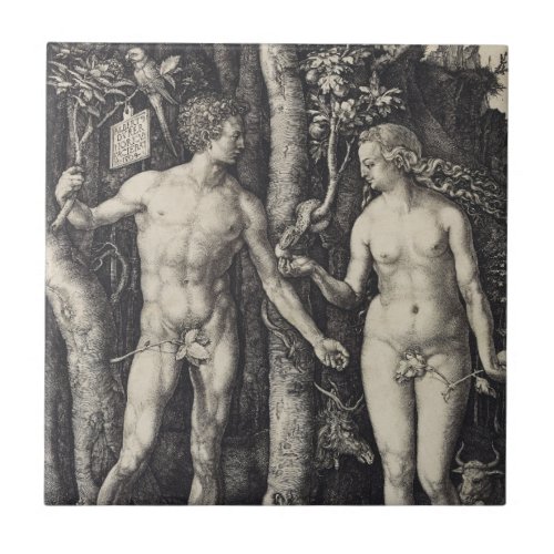 Adam and Eve Engraving by Albrecht Durer Tile