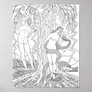 Adam and Eve Illustration art Coloring page Poster