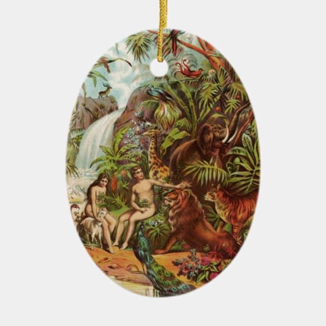 Adam And Eve In The Garden Ceramic Ornament (Front)