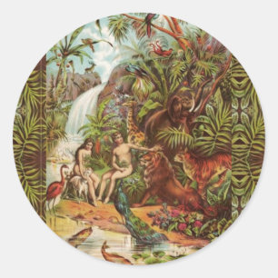Adam And Eve In The Garden Heart Sticker