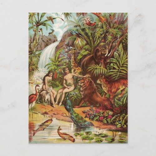 Adam And Eve In The Garden Postcard