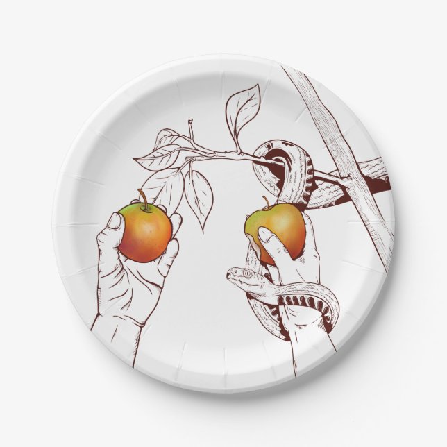 Adam and Eve Picking apples Paper Plates (Front)