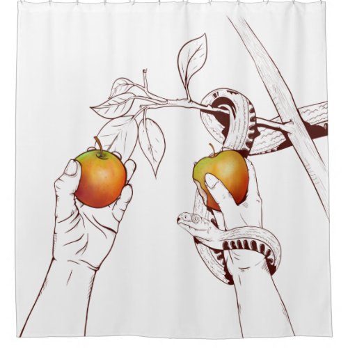 Adam and Eve Picking apples Shower Curtain