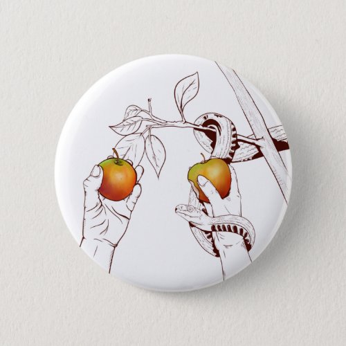 Adam and Eve Picking apples snake Button