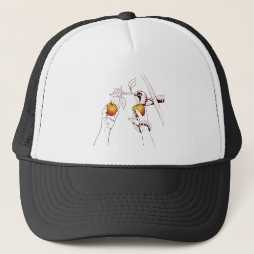 Adam and Eve Picking Trucker Hat