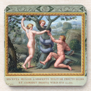 Adam and Eve with the Serpent, illustration from t Drink Coaster