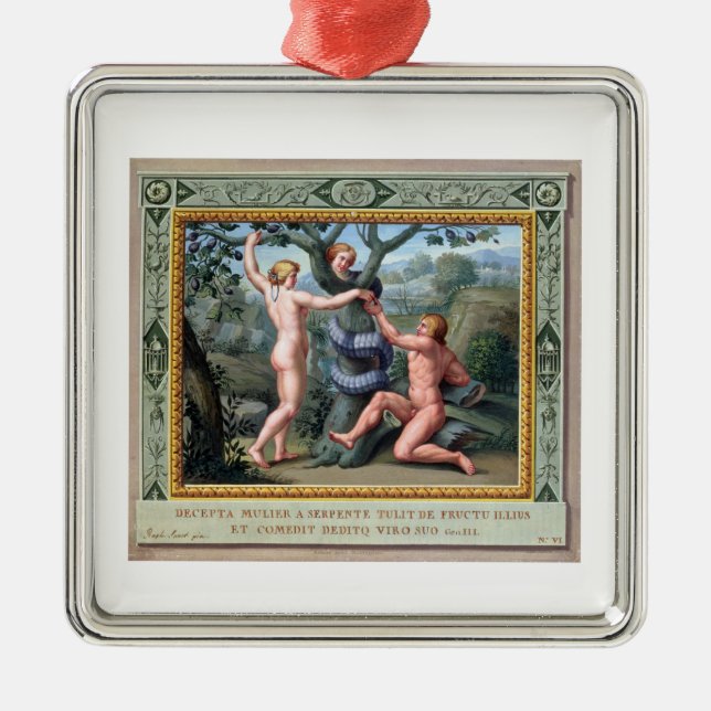 Adam and Eve with the Serpent, illustration from t Metal Ornament (Front)