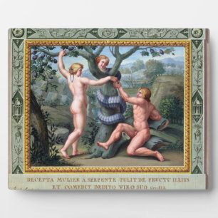Adam and Eve with the Serpent, illustration from t Plaque