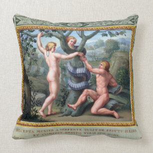 Adam and Eve with the Serpent, illustration from t Throw Pillow