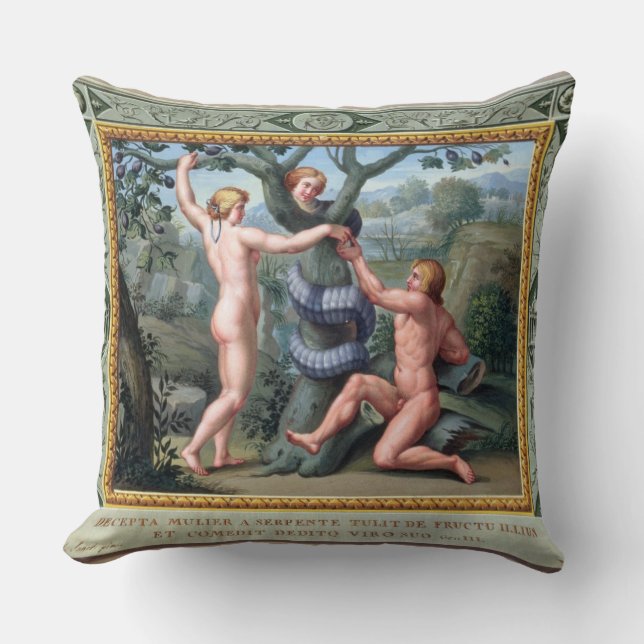 Adam and Eve with the Serpent, illustration from t Throw Pillow (Front)