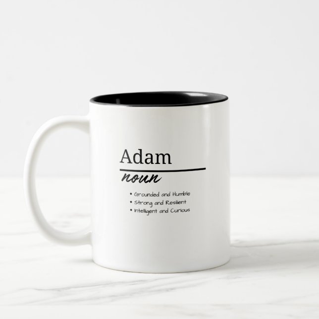 Adam, Boy Personalized Name Definition Two-Tone Coffee Mug (Left)