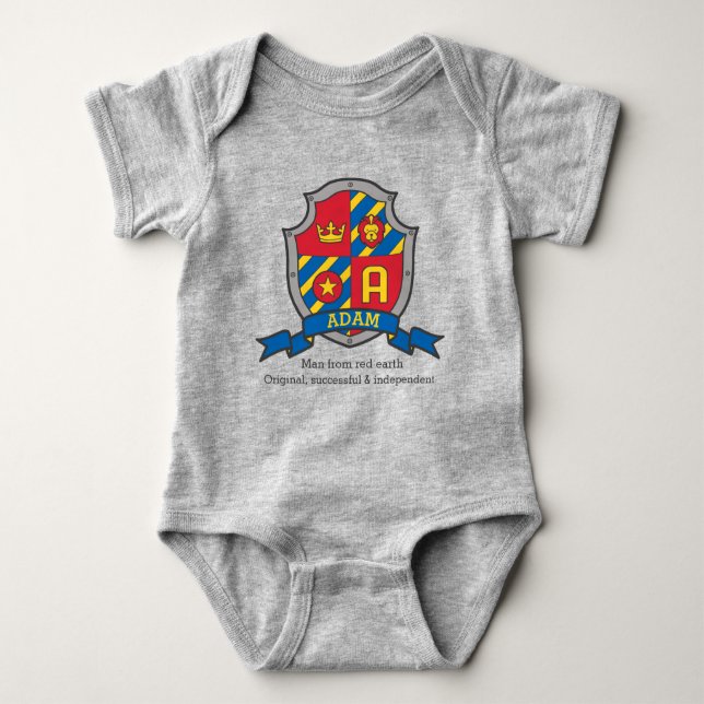 Adam boys name & meaning knights shield baby bodysuit (Front)