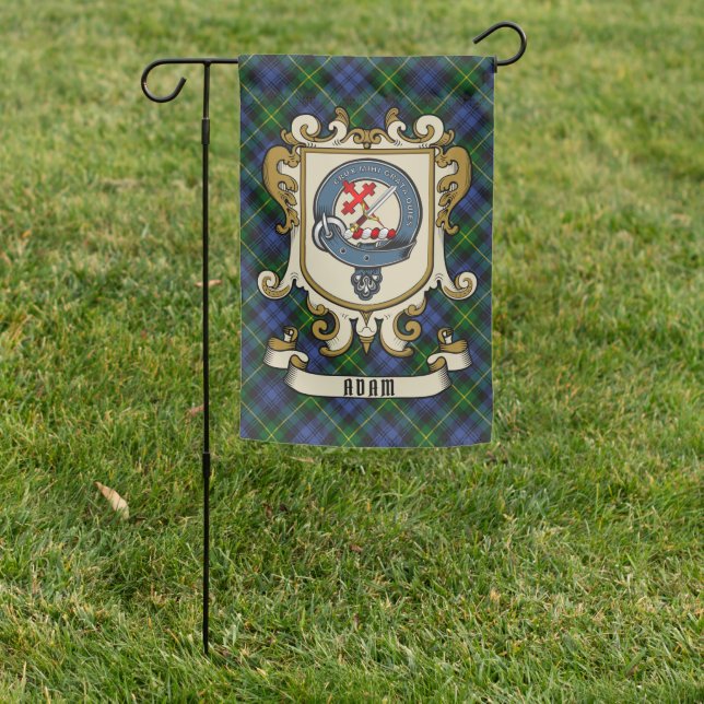 Adam Clan Badge & Tartan Personalized Garden Flag (In SItu)