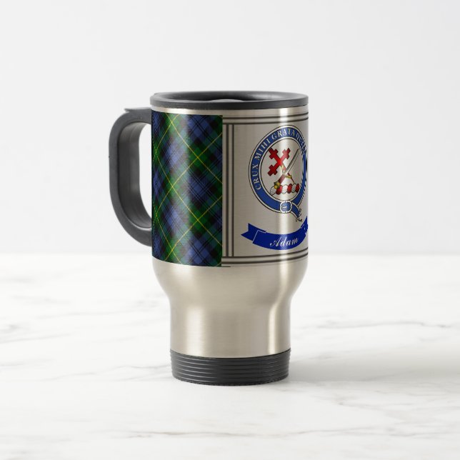 Adam Clan Badge & Tartan Personalized Travel Mug (Front Left)