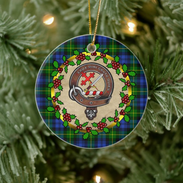 Adam Clan Badge & Tartan Personalized Xmas Ceramic Ornament (Tree)