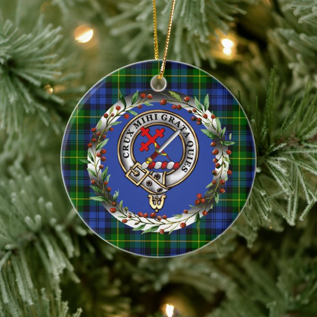 Adam Clan Badge & Tartan Personalized Xmas Ceramic Ornament (Tree)