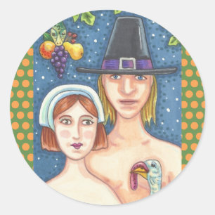 ADAM & EVE PILGRIMS THANKSGIVING STICKER SHEET Rnd